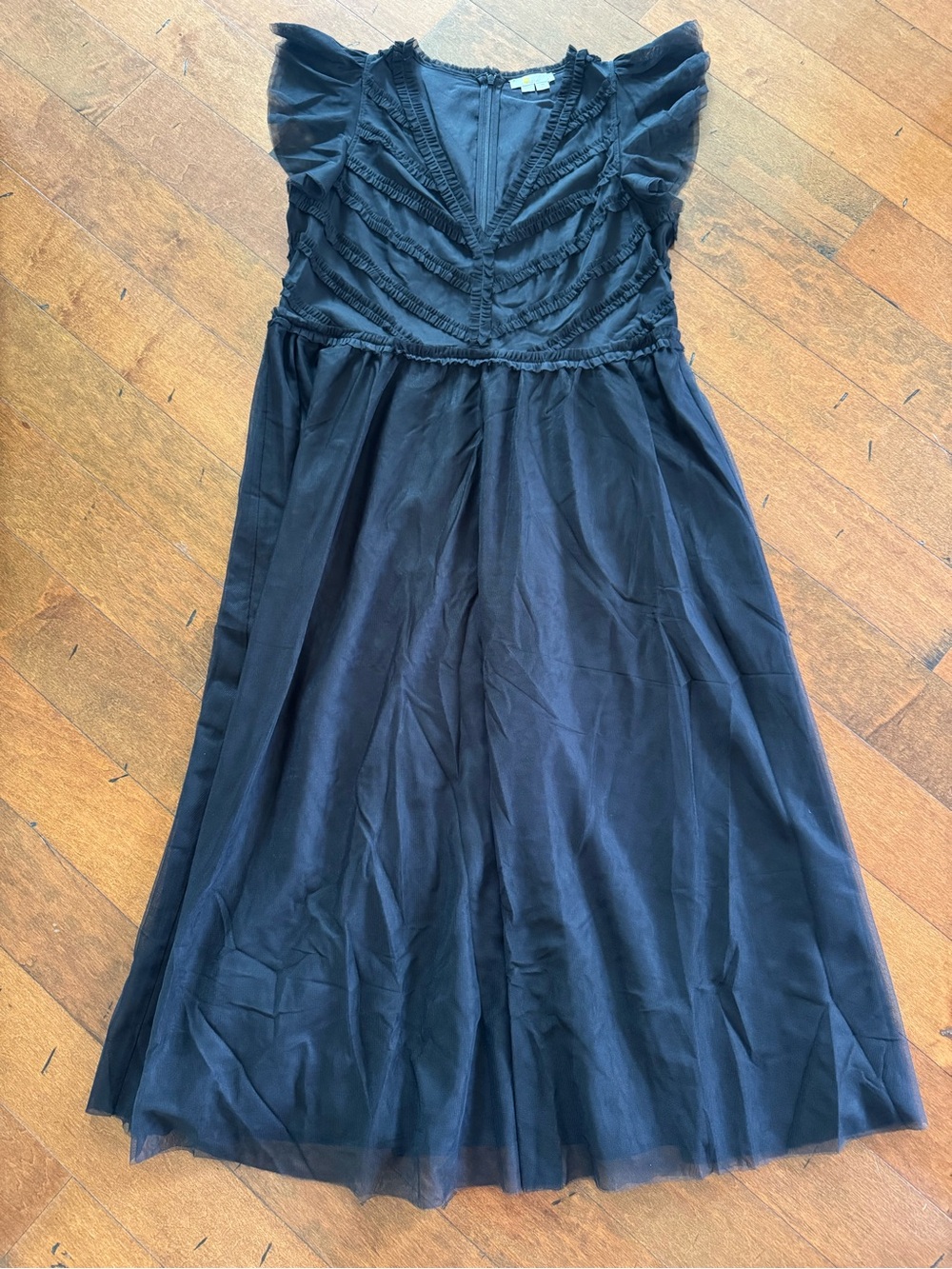 Boden Black Ruffled V-Neck Maxi Dress | Size 16/18R